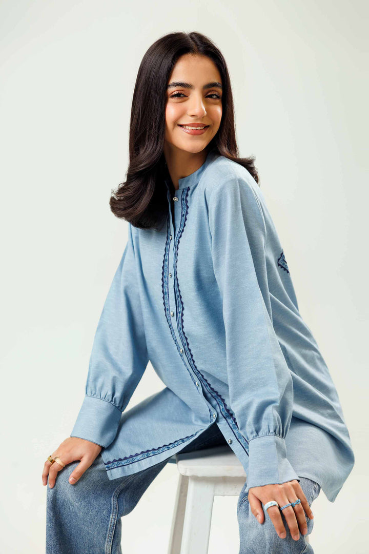 Ice Blue Karandi Embroidered Winter Tunic