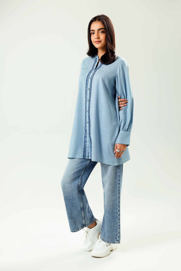 Ice Blue Karandi Embroidered Winter Tunic