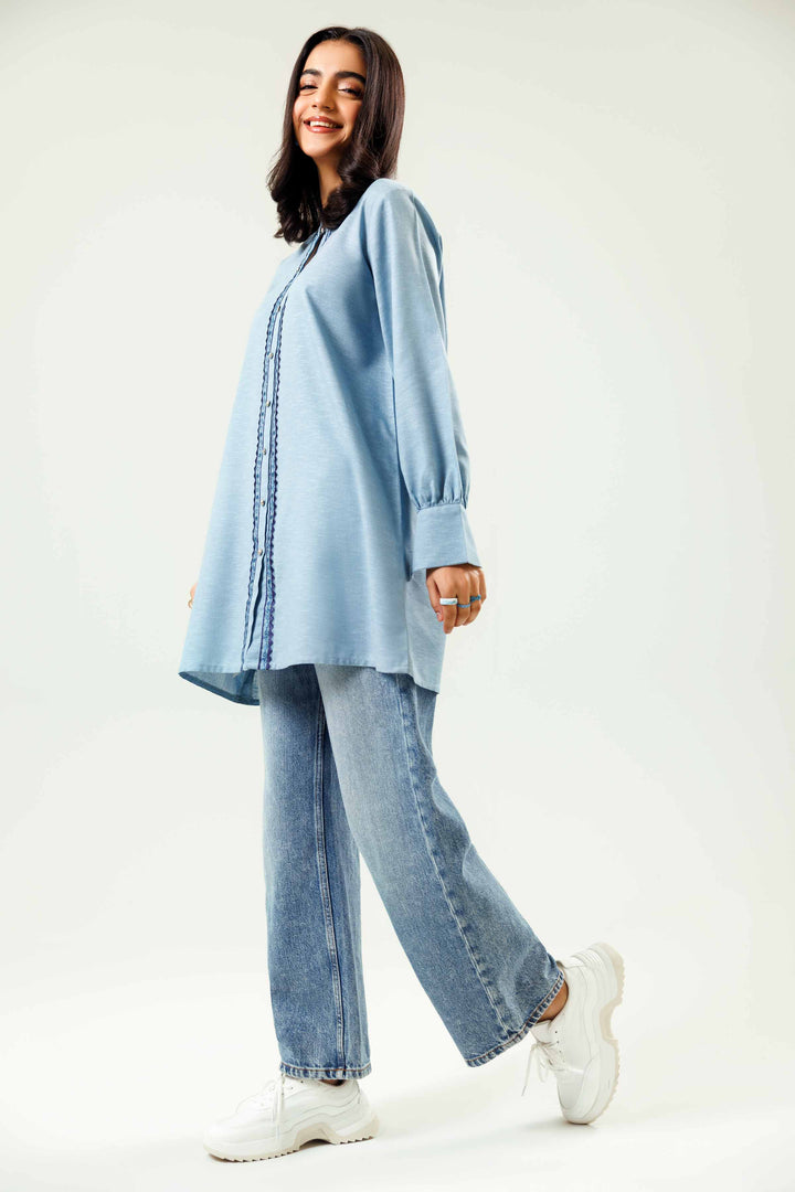 Ice Blue Karandi Embroidered Winter Tunic