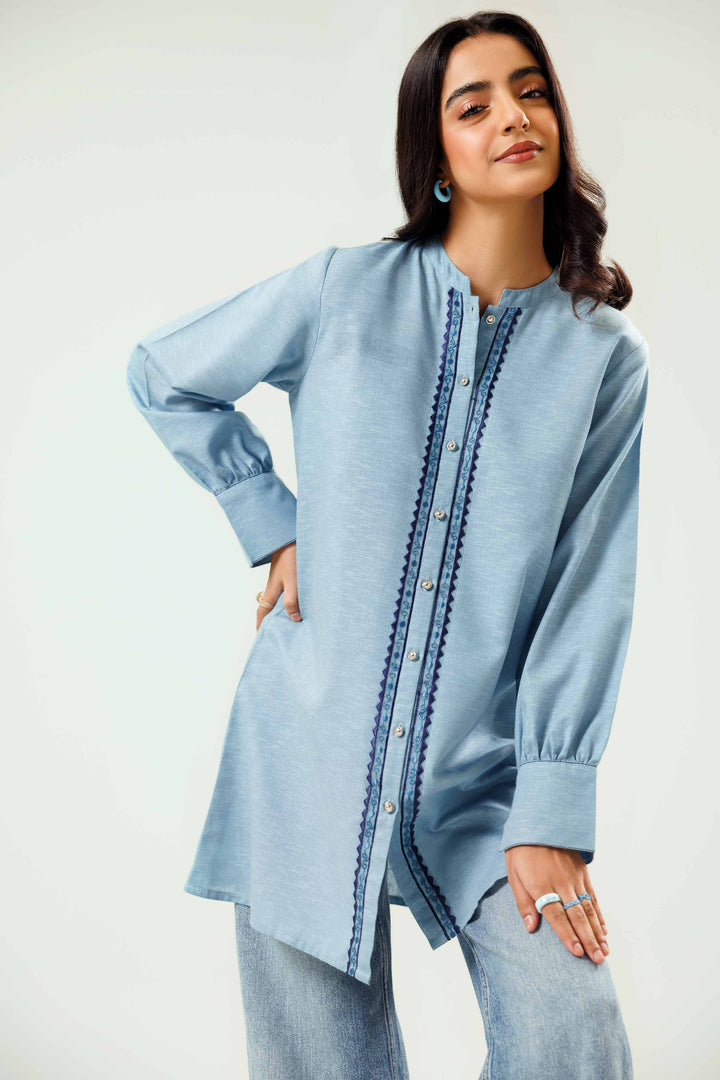 Ice Blue Karandi Embroidered Winter Tunic