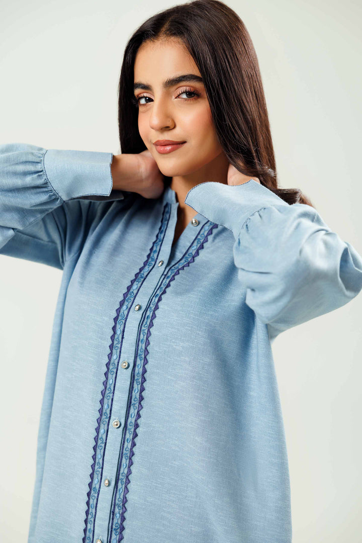 Ice Blue Karandi Embroidered Winter Tunic