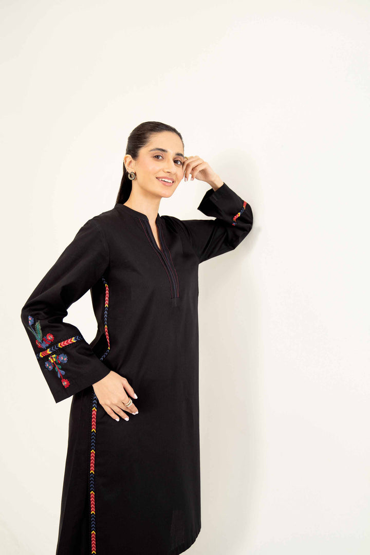 2 Piece Embroidered Black Karandi Winter Suit