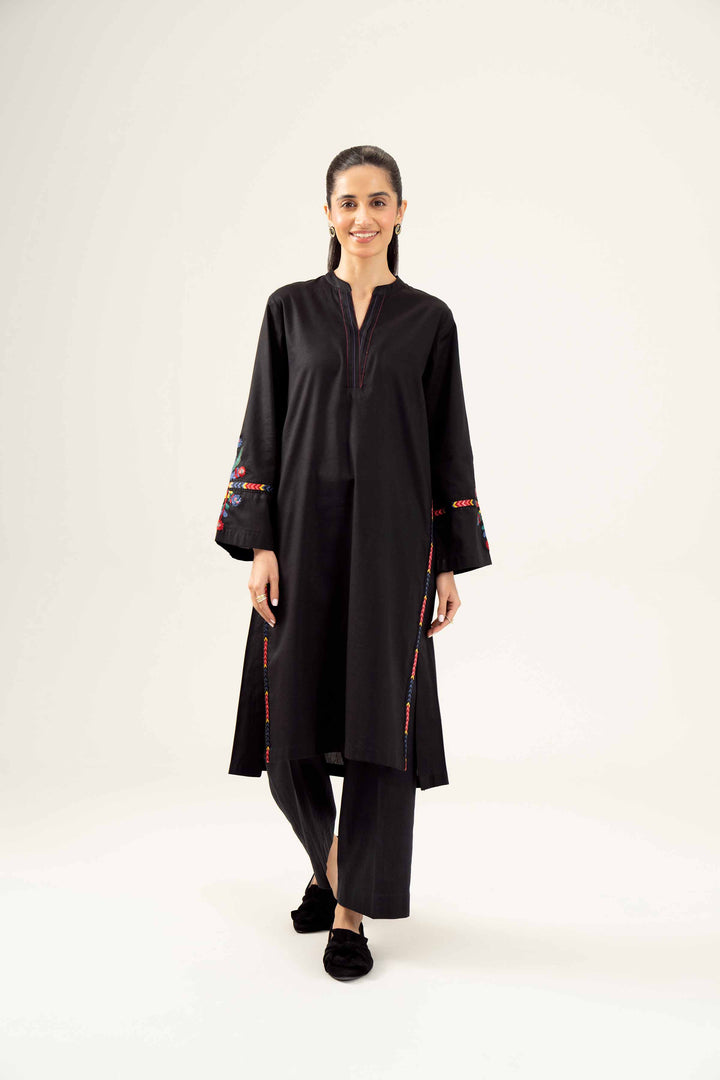 2 Piece Embroidered Black Karandi Winter Suit