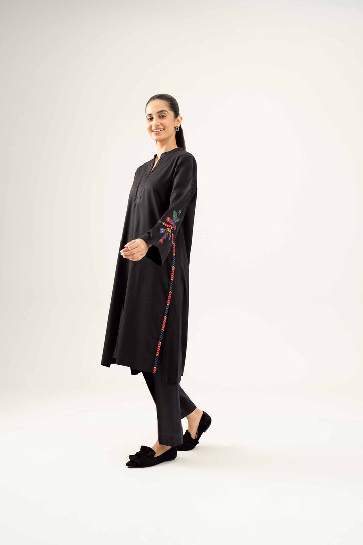 2 Piece Embroidered Black Karandi Winter Suit