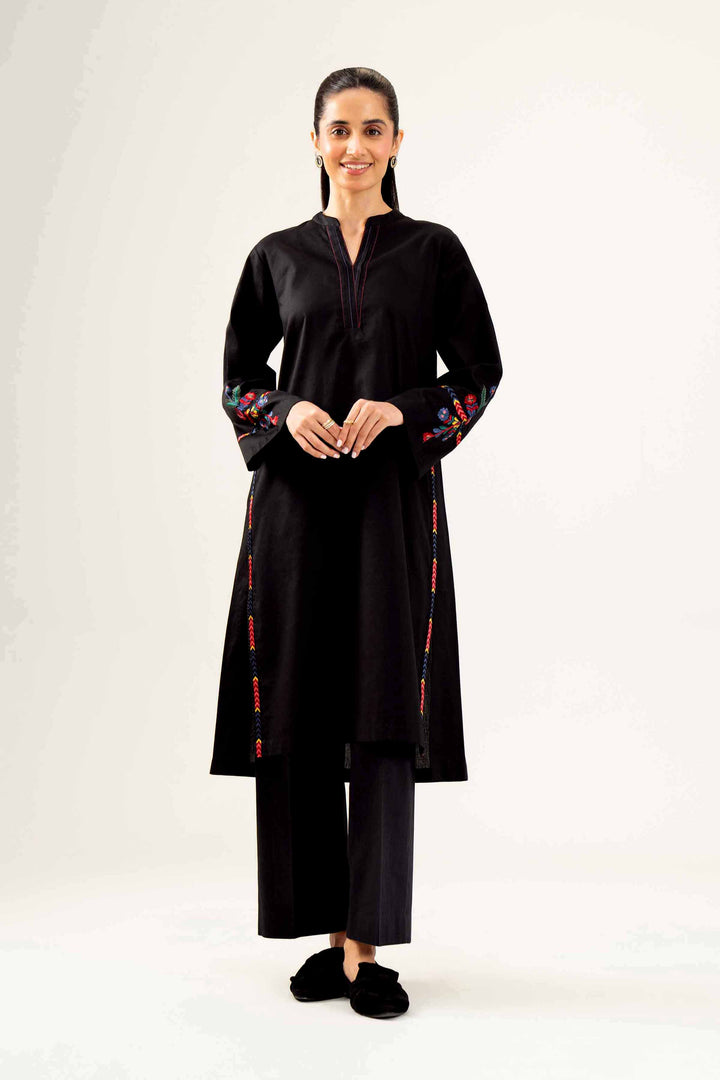 2 Piece Embroidered Black Karandi Winter Suit