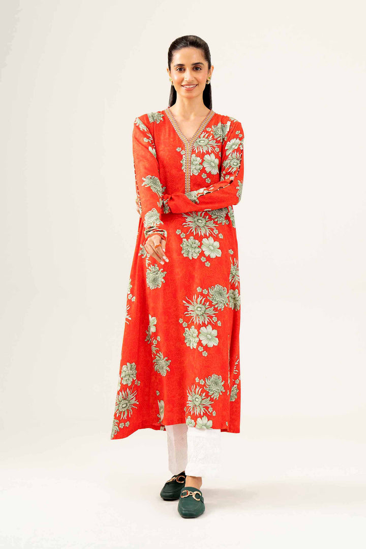 Linen Red Printed Embroidered Shirt