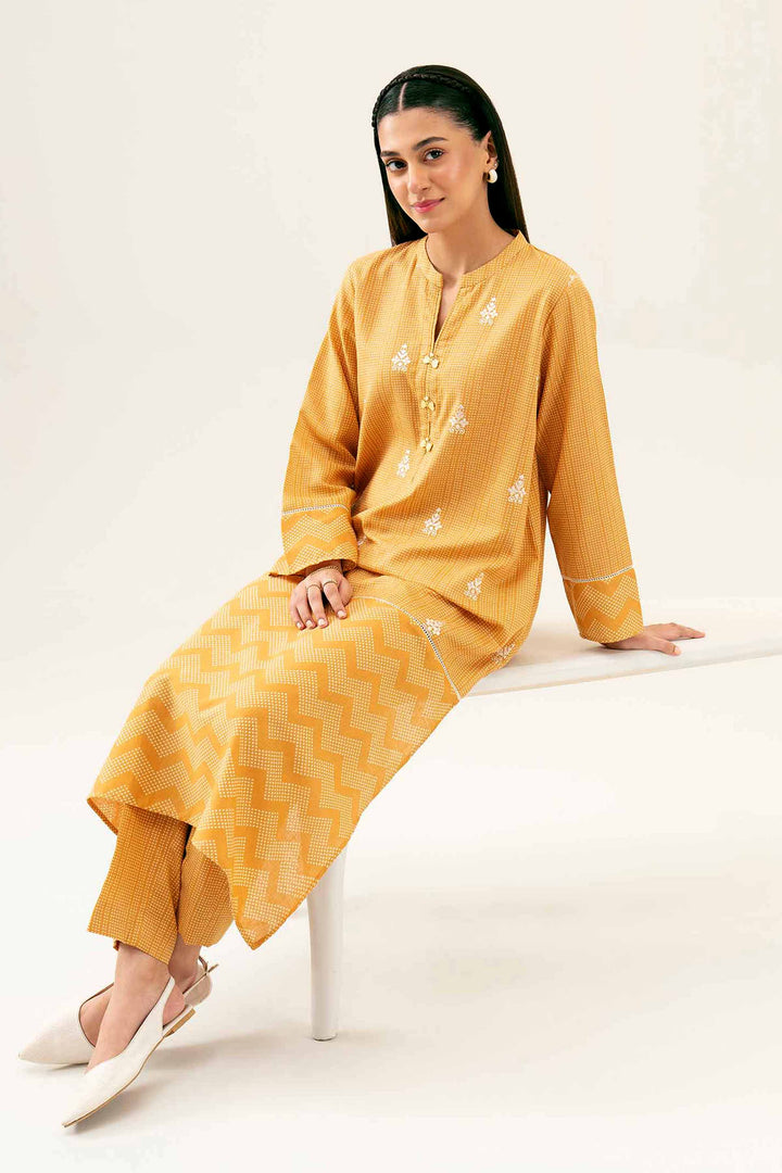 2 Piece Printed Embroidered Mustard Karandi Winter Suit