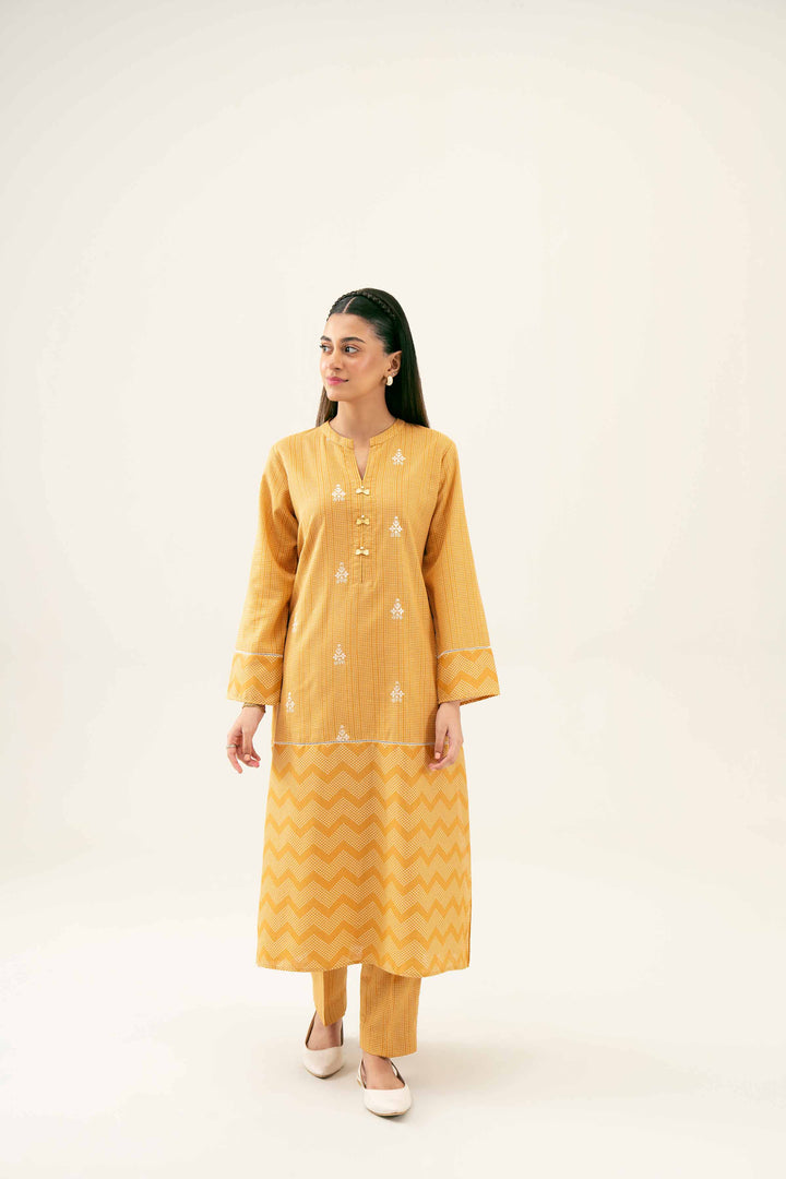 2 Piece Printed Embroidered Mustard Karandi Winter Suit