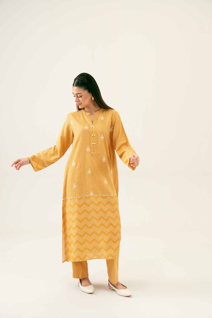 2 Piece Printed Embroidered Mustard Karandi Winter Suit