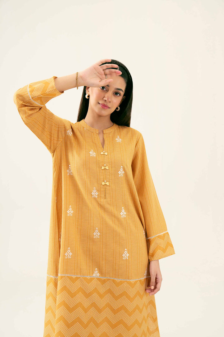 2 Piece Printed Embroidered Mustard Karandi Winter Suit