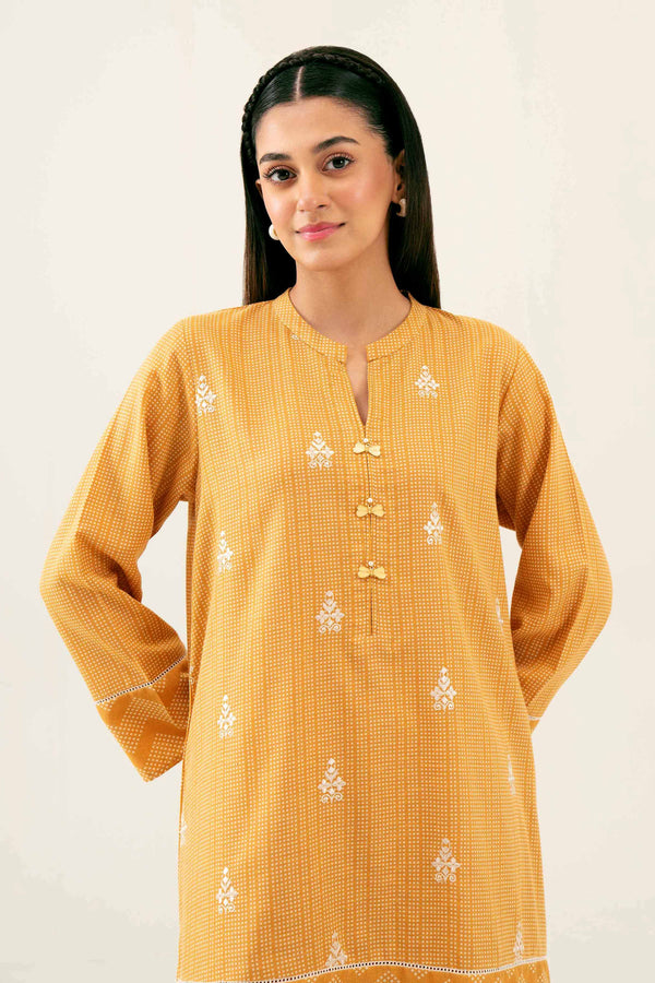 2 Piece Printed Embroidered Mustard Karandi Winter Suit