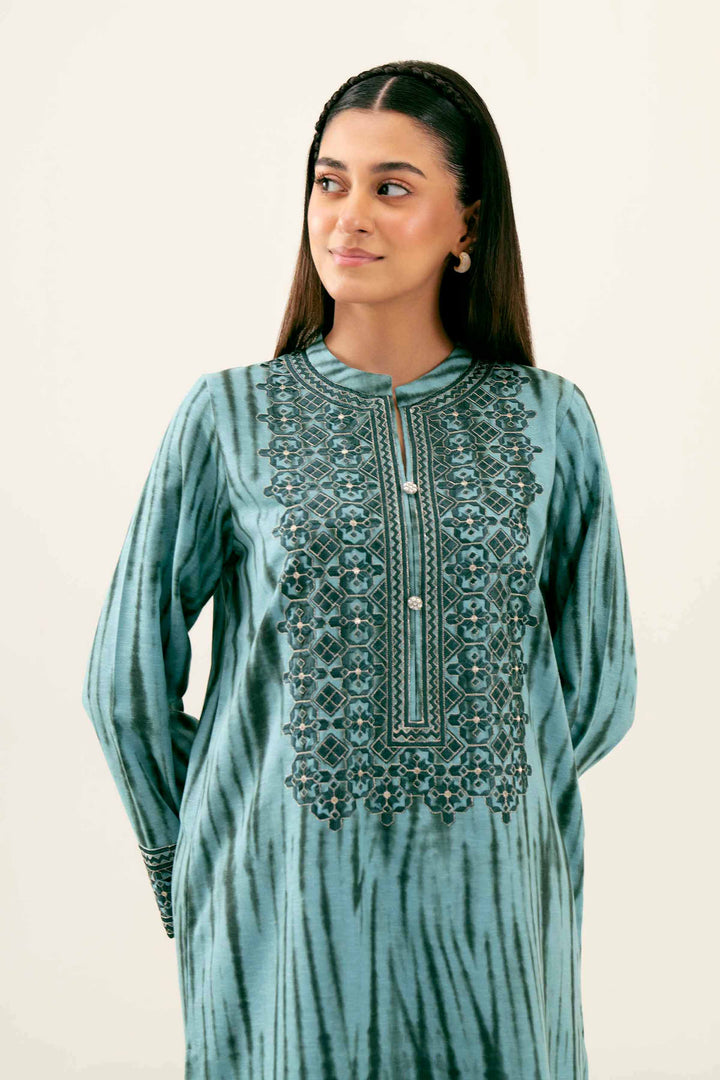 2 Piece Printed Embroidered Sea Green Karandi Winter Suit