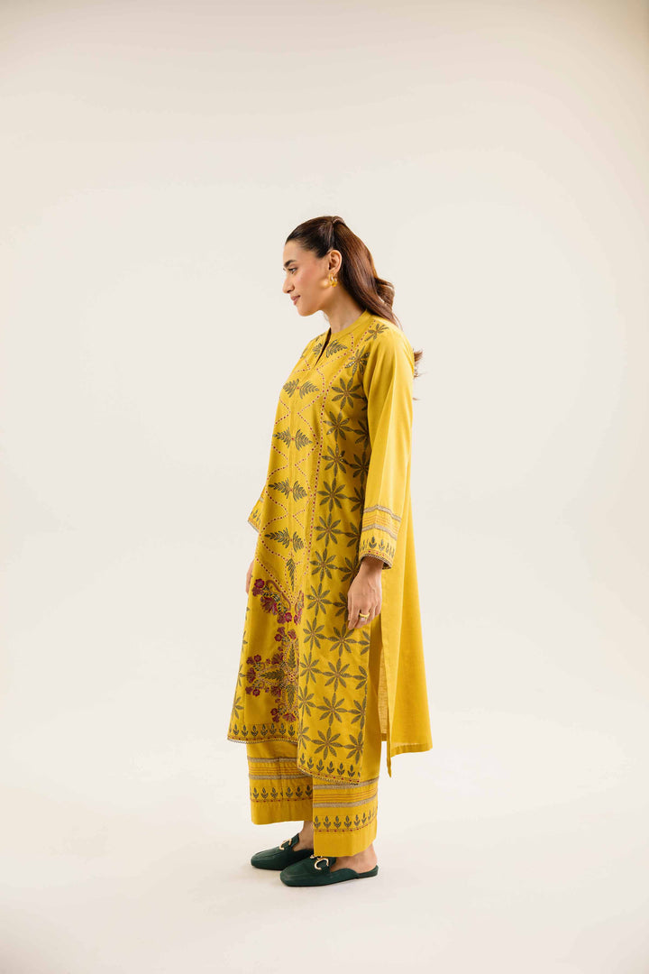 2 Piece Embroidered Saffron Karandi Winter Suit