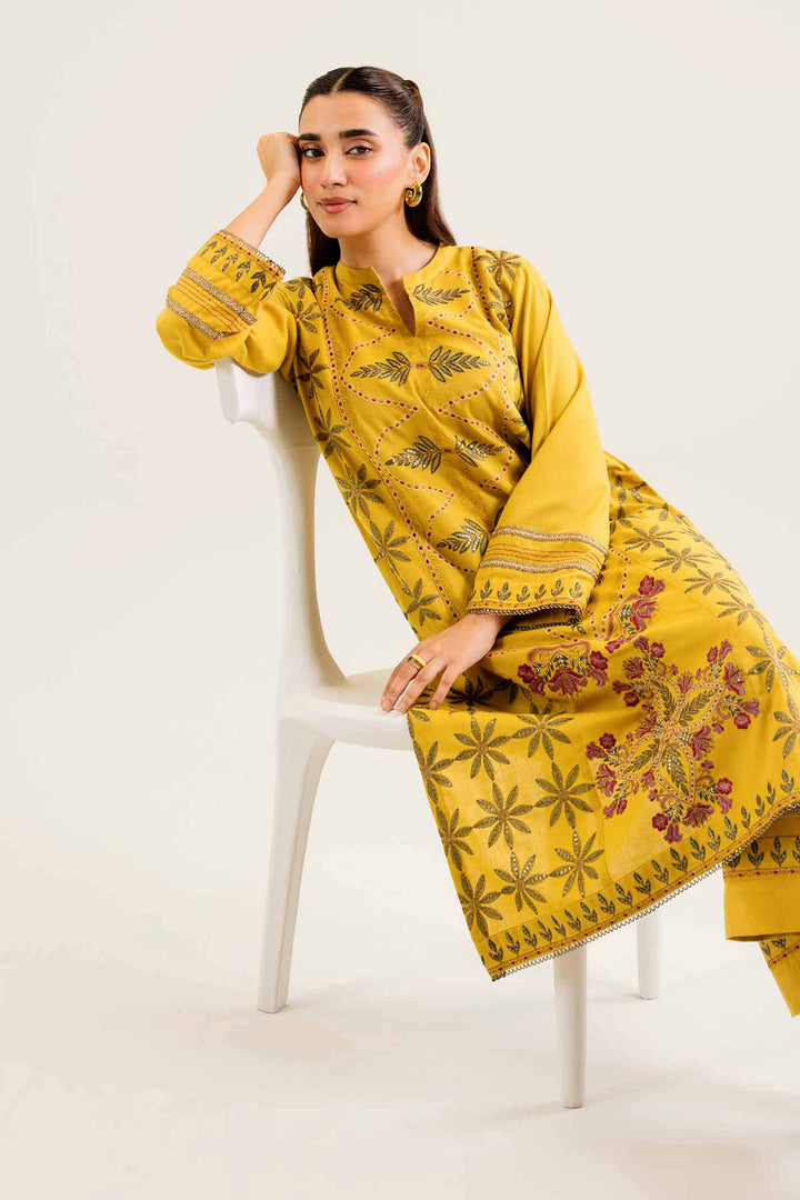 2 Piece Embroidered Saffron Karandi Winter Suit