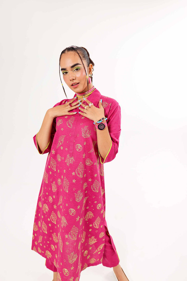 2 Piece Embroidered Pink Karandi Winter Suit