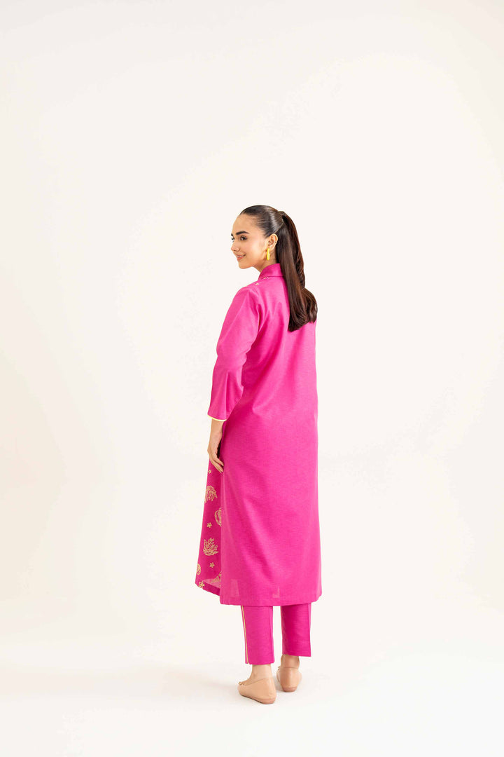 2 Piece Embroidered Pink Karandi Winter Suit