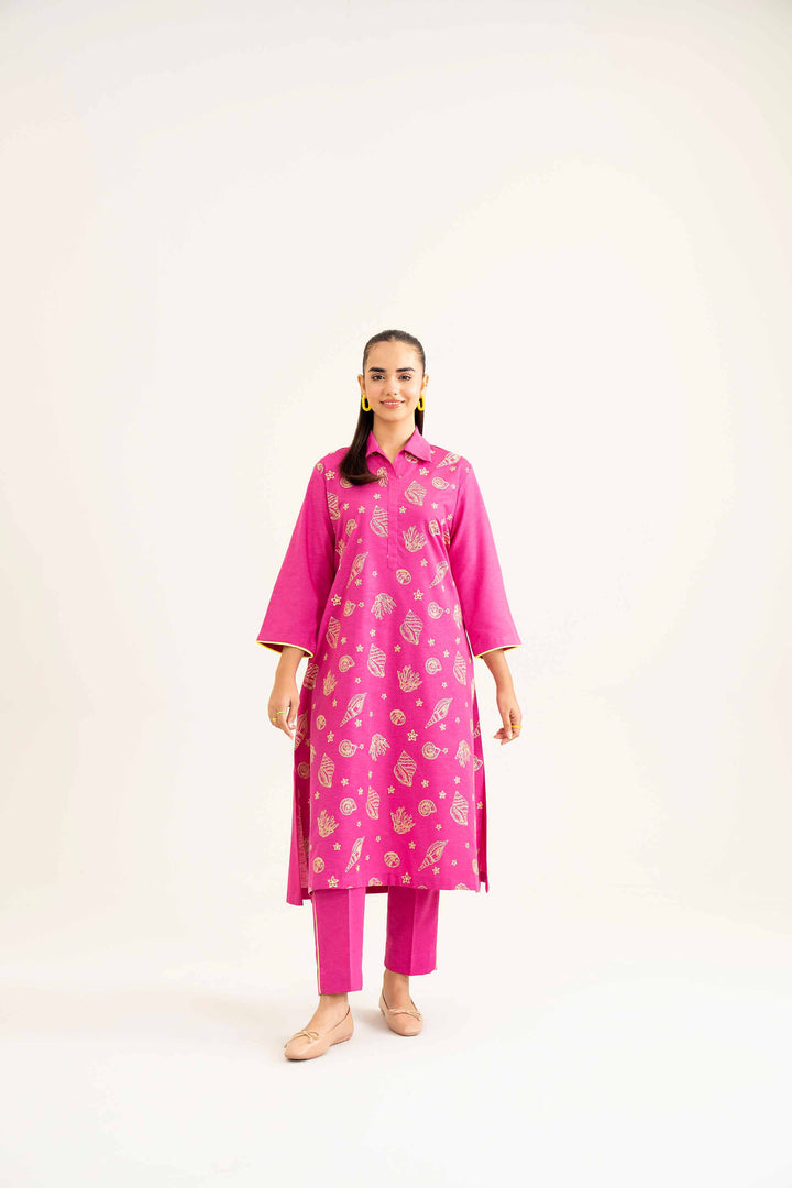 2 Piece Embroidered Pink Karandi Winter Suit