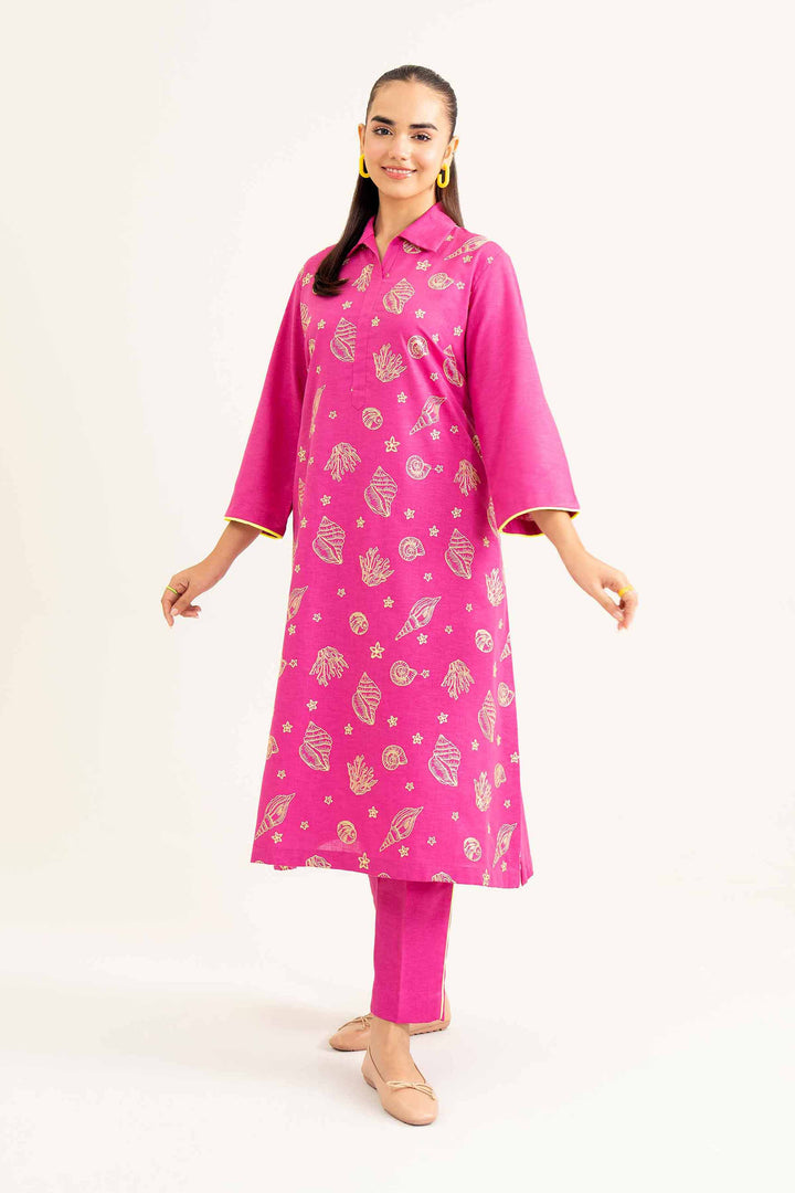 2 Piece Embroidered Pink Karandi Winter Suit