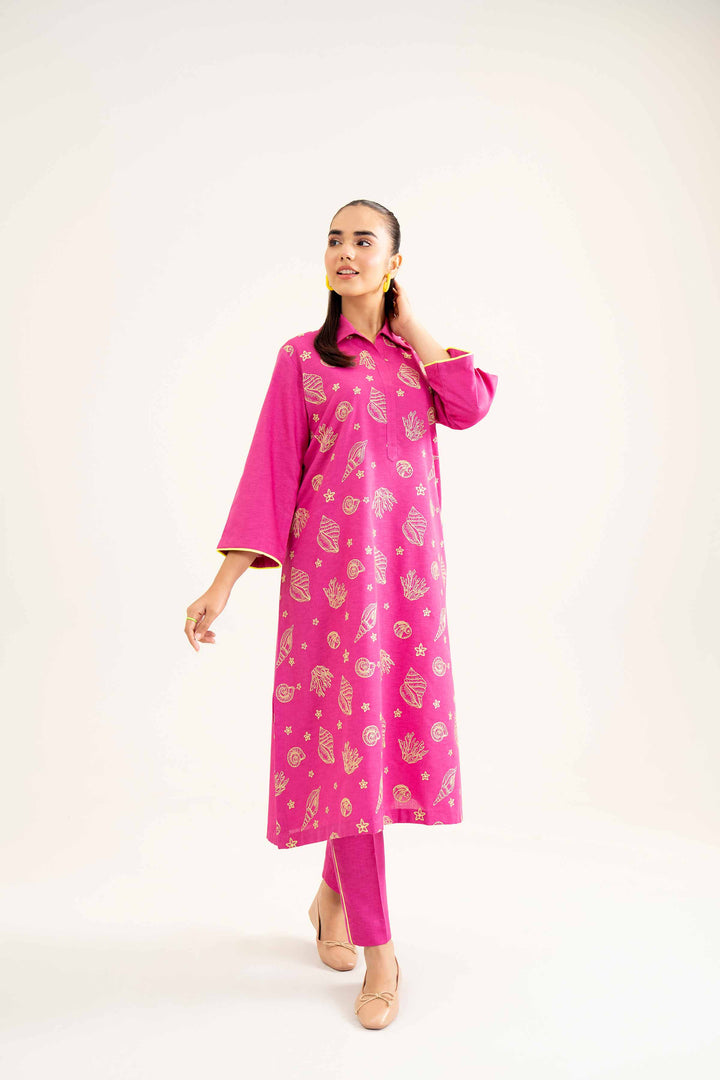 2 Piece Embroidered Pink Karandi Winter Suit