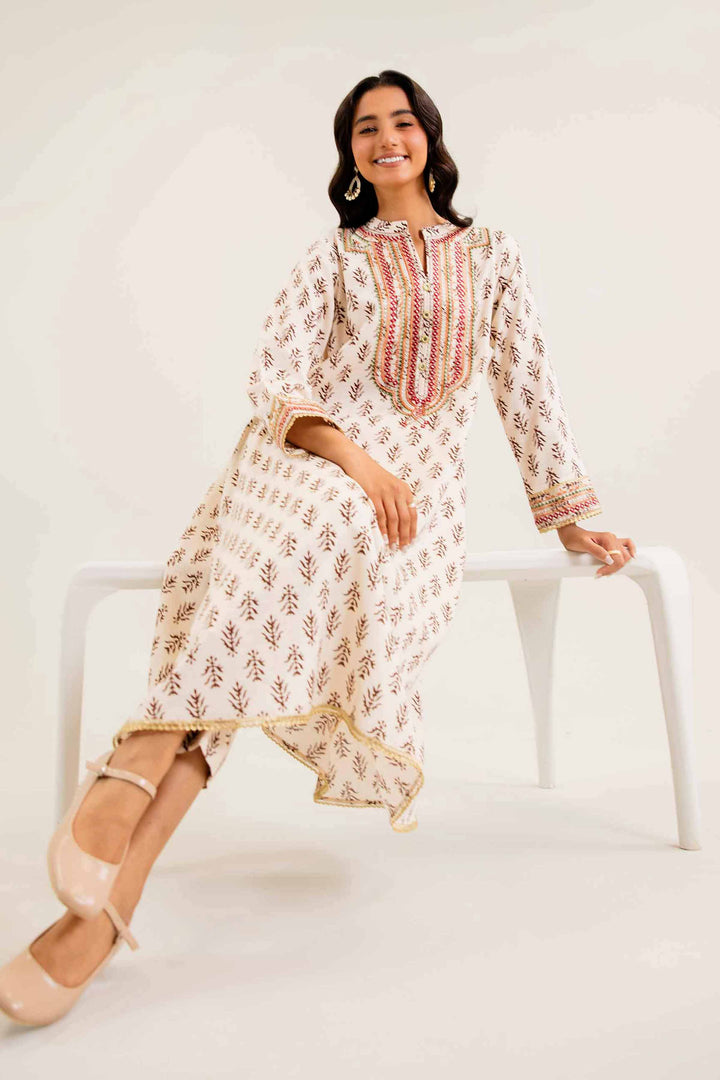 2 Piece Printed Embroidered Off White Karandi Winter Suit