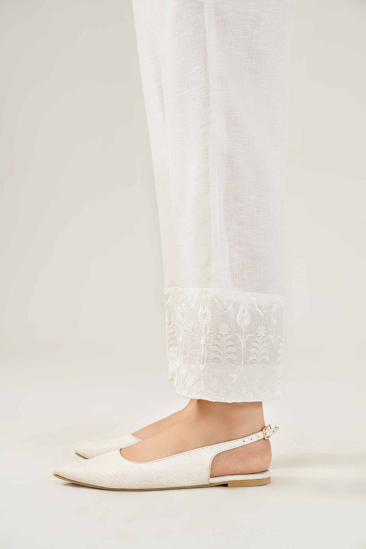 White Karandi Embroidered Winter Trousers