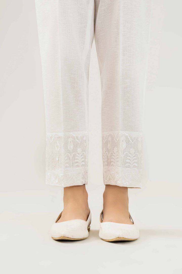 White Karandi Embroidered Winter Trousers