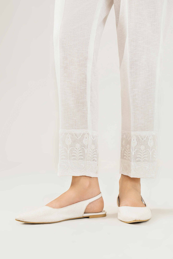 White Karandi Embroidered Winter Trousers