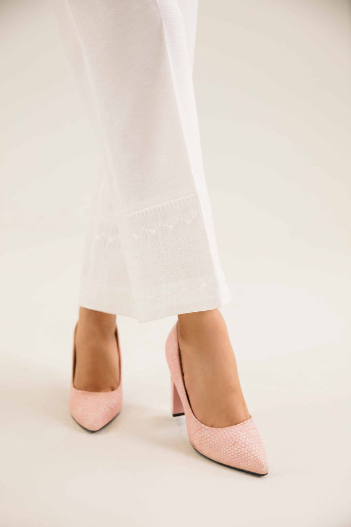 White Karandi Embroidered Winter Trousers