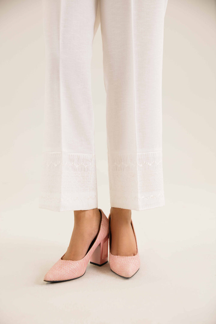 White Karandi Embroidered Winter Trousers