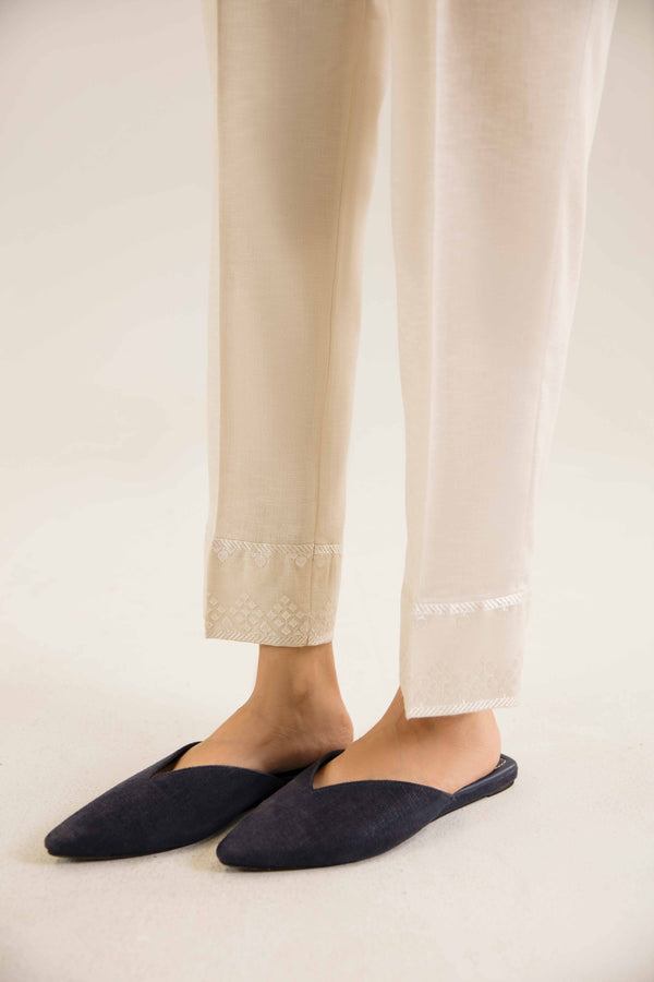 Off White Karandi Embroidered Winter Trousers