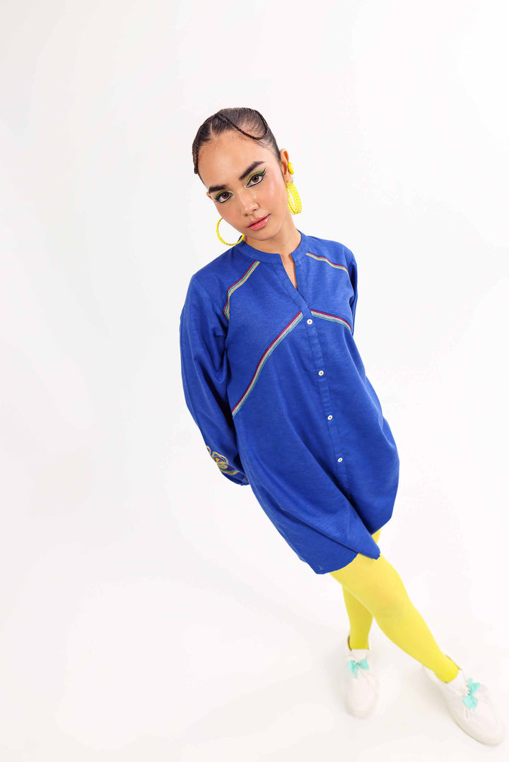 Blue Karandi Embroidered Winter Tunic