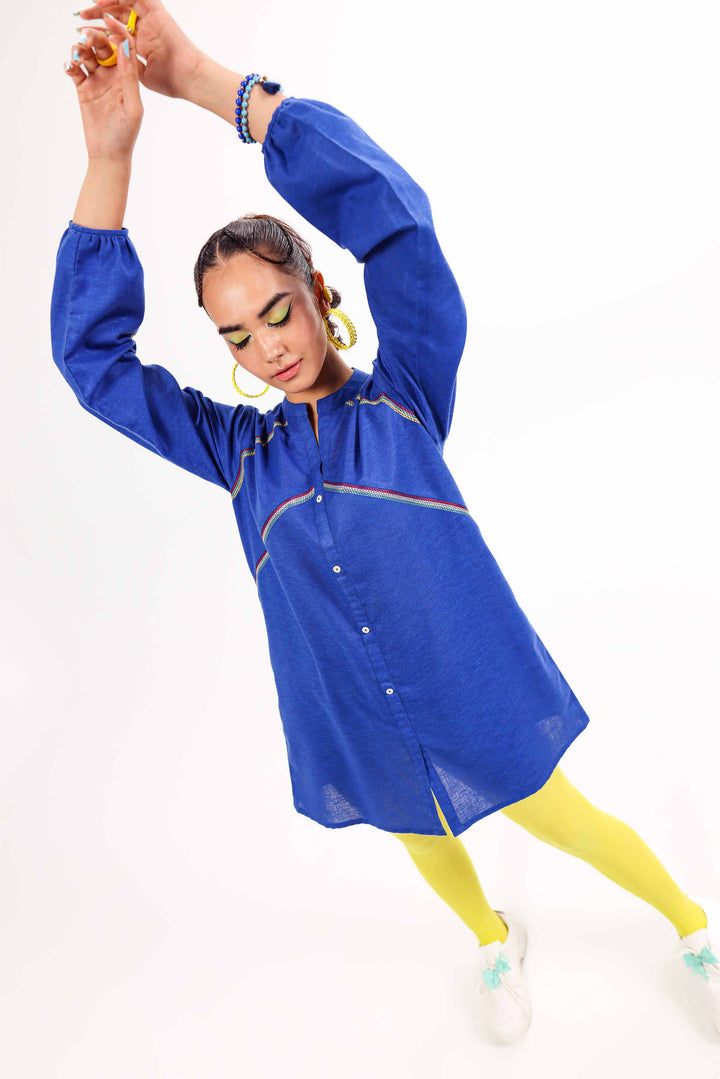 Blue Karandi Embroidered Winter Tunic