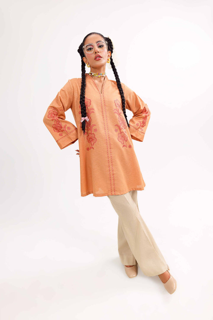 Peach Karandi Embroidered Winter Tunic