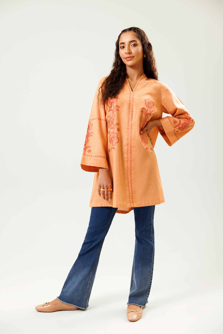 Peach Karandi Embroidered Winter Tunic