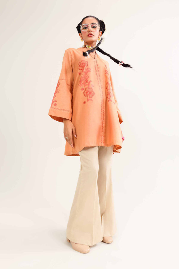 Peach Karandi Embroidered Winter Tunic