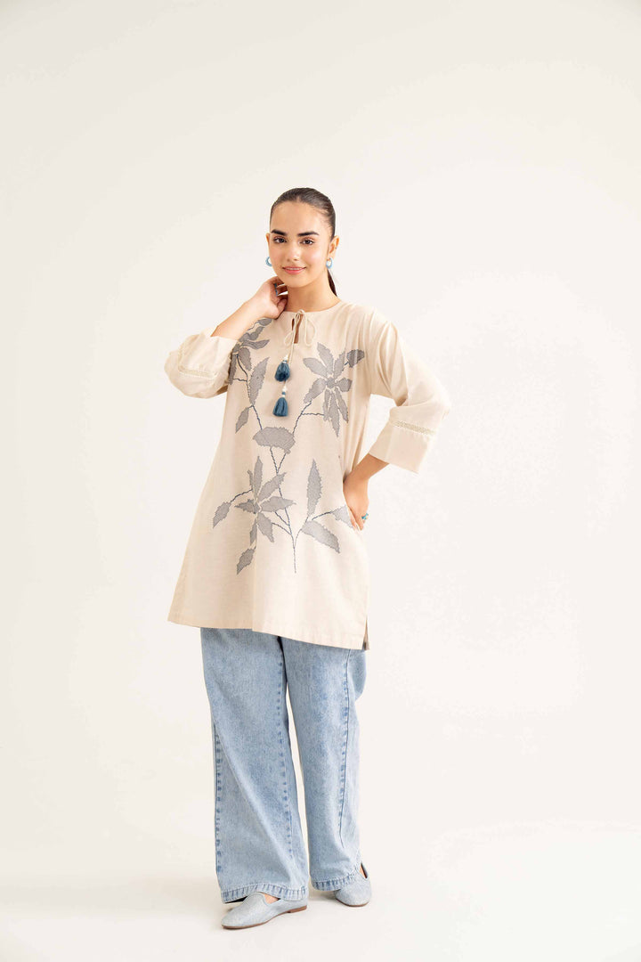 1 Piece Beige Karandi Embroidered Winter Tunic