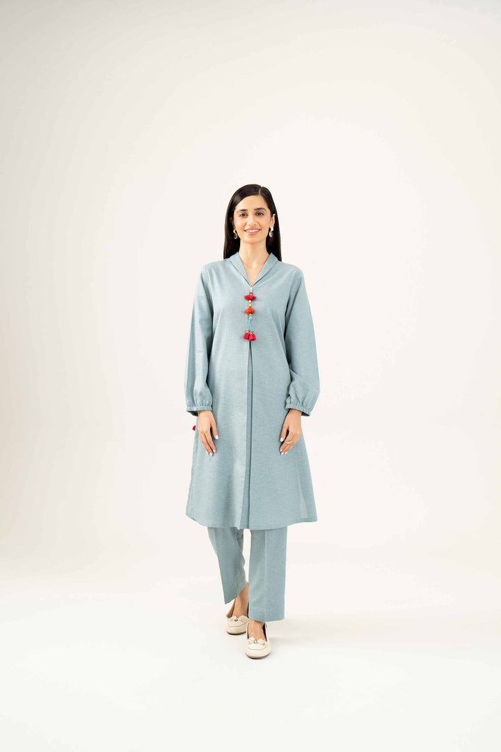 2 Piece Embroidered Sage Karandi Winter Suit