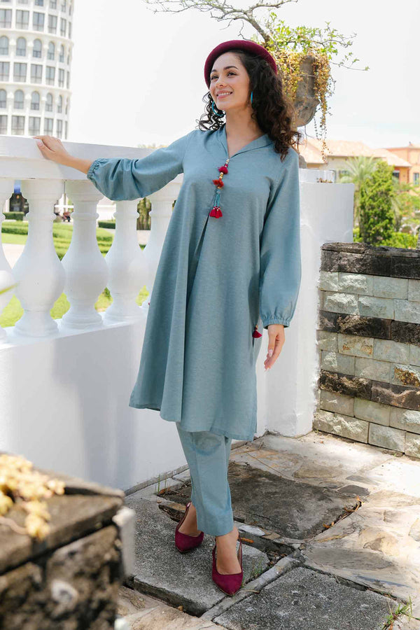 2 Piece Embroidered Sage Karandi Winter Suit