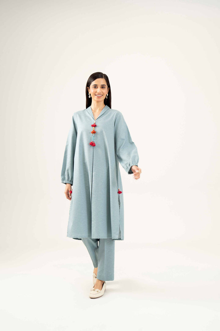 2 Piece Embroidered Sage Karandi Winter Suit