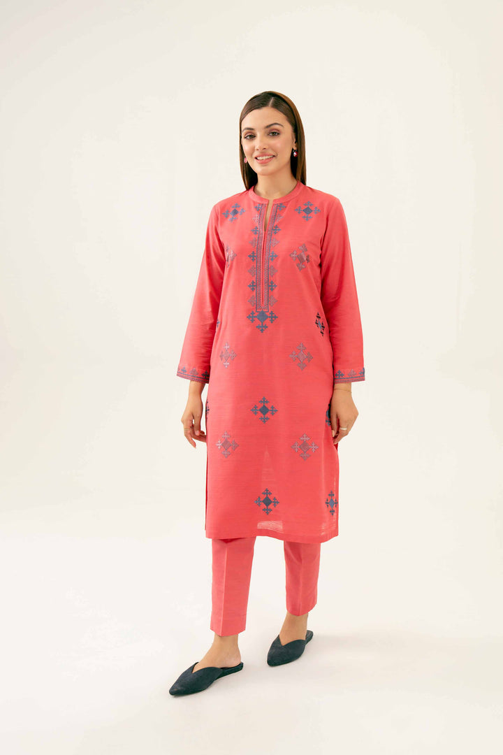 2 Piece Embroidered Coral Winter Khaddar Suit