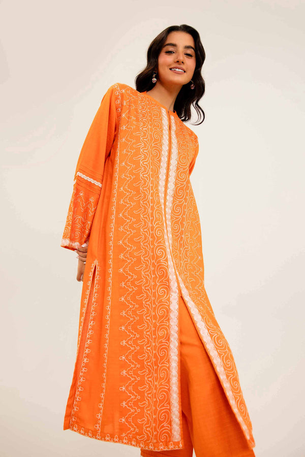 2 Piece Embroidered Winter Dobby Orange Suit