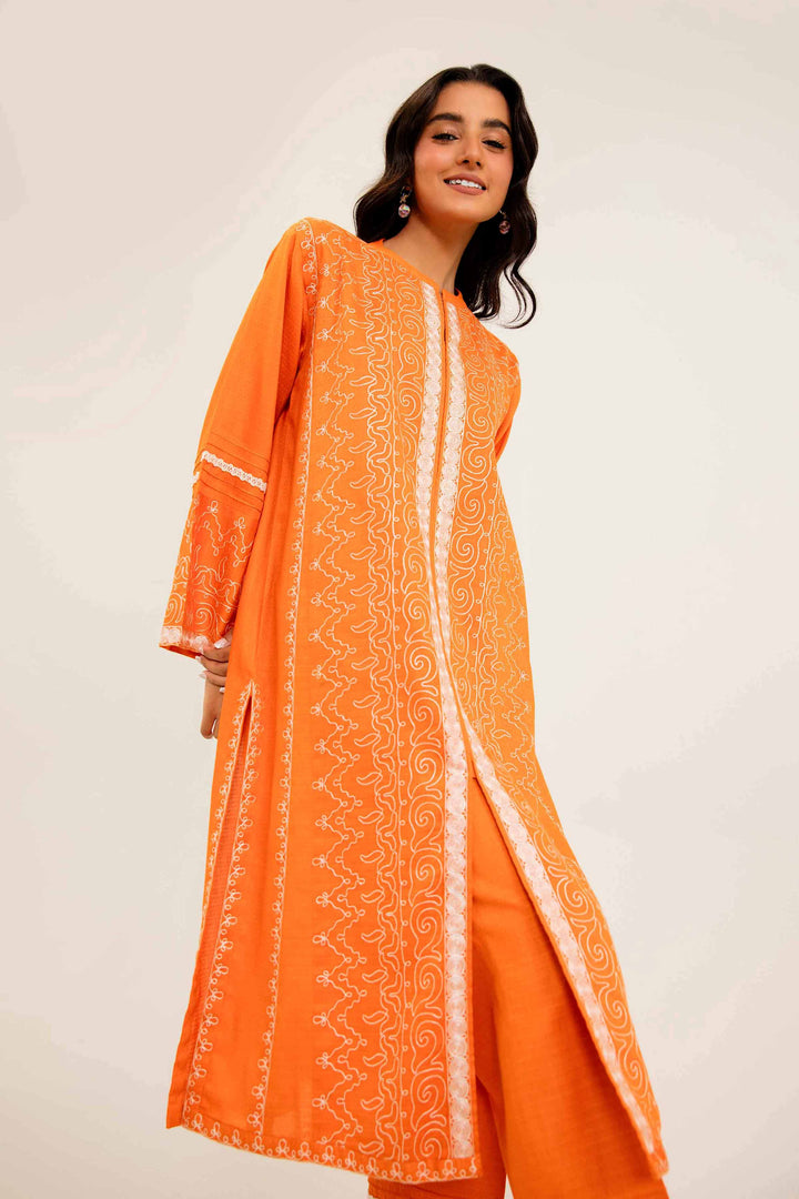 2 Piece Embroidered Winter Dobby Orange Suit