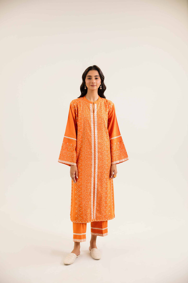 2 Piece Embroidered Winter Dobby Orange Suit