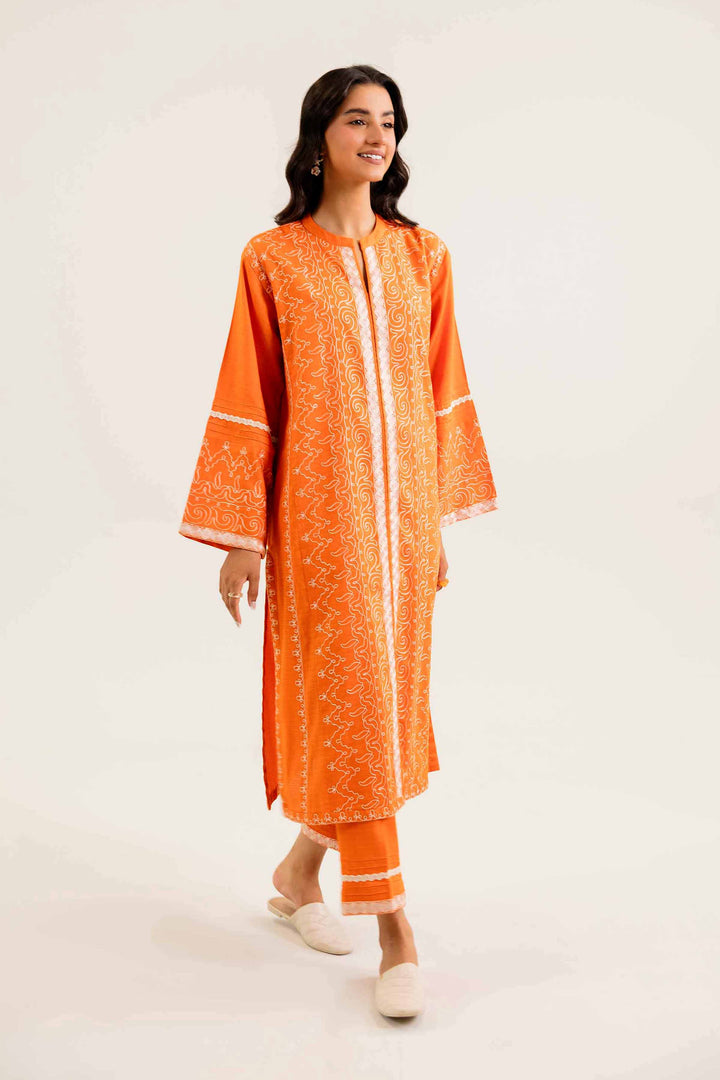 2 Piece Embroidered Winter Dobby Orange Suit