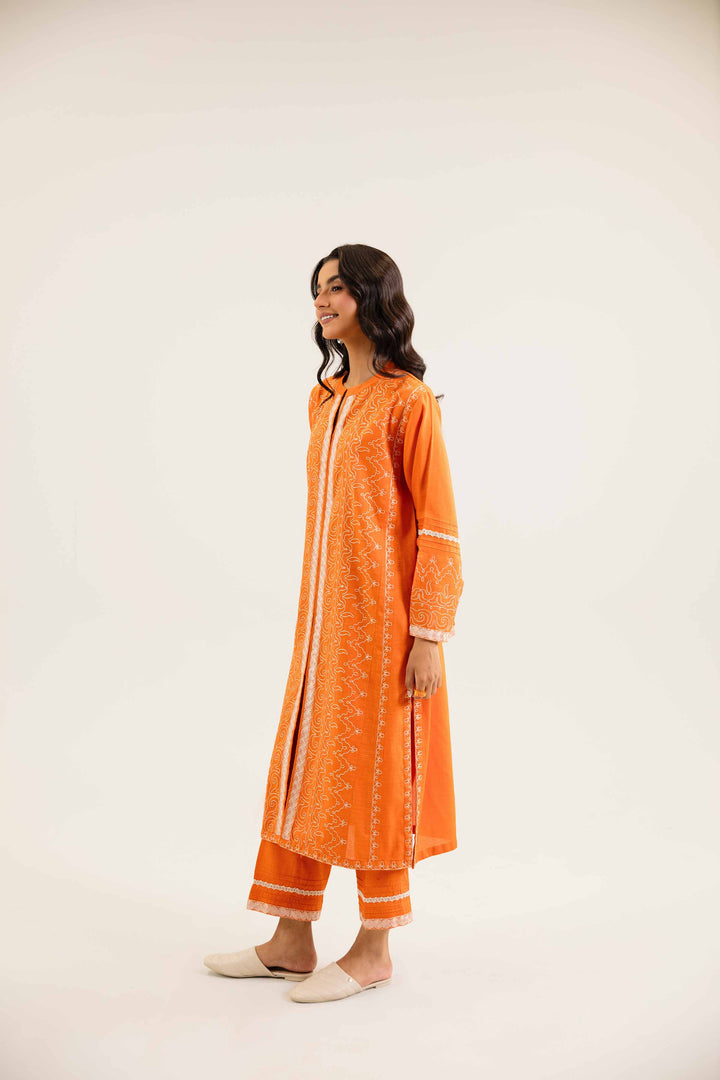 2 Piece Embroidered Winter Dobby Orange Suit