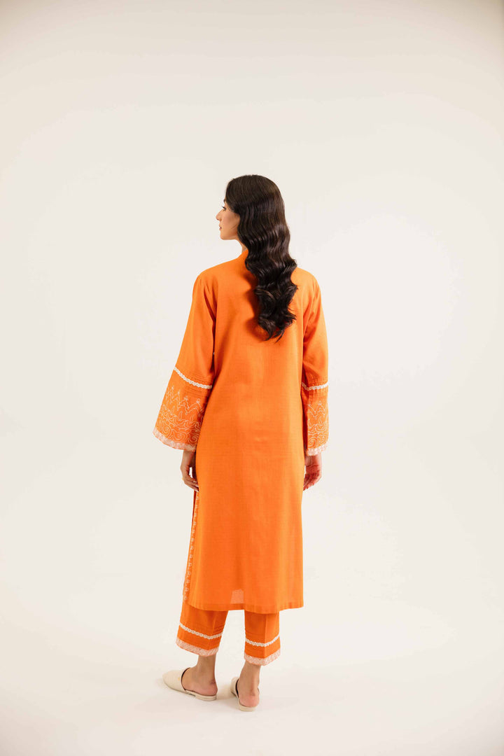 2 Piece Embroidered Winter Dobby Orange Suit