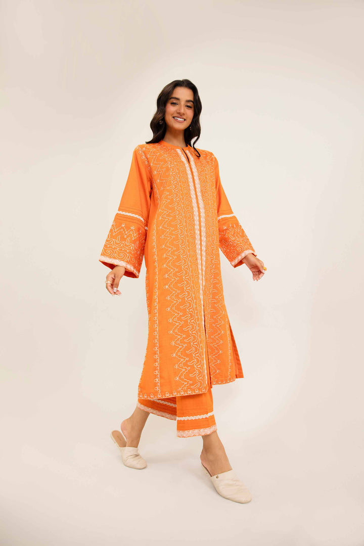 2 Piece Embroidered Winter Dobby Orange Suit