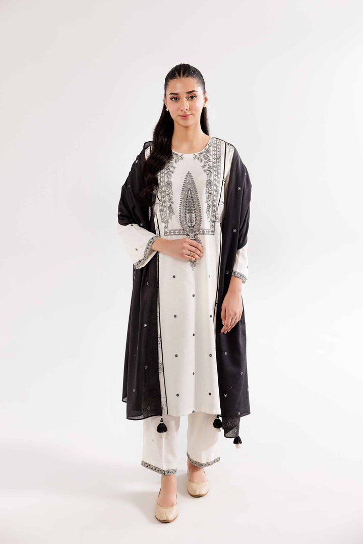 3 Piece Black & White Karandi Suit