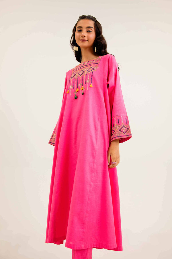 2 Piece Embroidered Winter Dobby Pink Suit