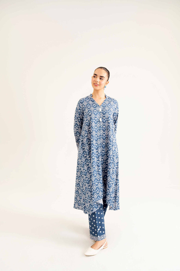 2 Piece Blue Karandi Printed Winter Suit